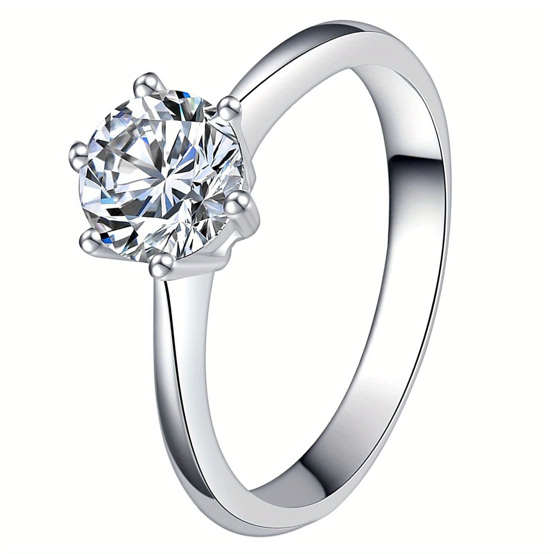 Anillos de Compromiso Clásicos para Ella, Anillo de Promesa de Acero Inoxidable con Circonita Cúbica Sintética, Anillos de Boda y Aniversario para Mujeres
