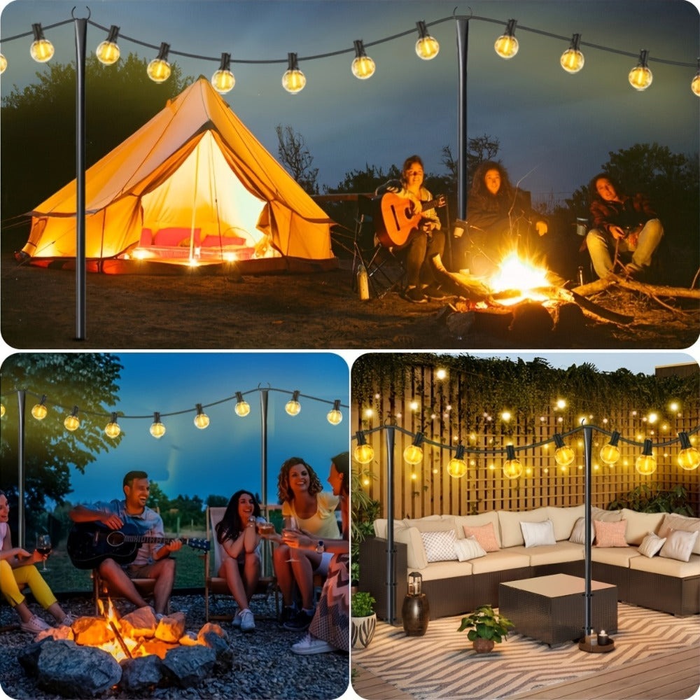 Paquete de 4 postes de metal para guirnaldas de luces de 3.05 metros con horquilla, postes colgantes para terraza, fiesta, boda (sin guirnalda de luces, solo poste)