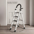Escalera plegable de acero inoxidable, escalera portátil multifuncional, equipada con pedales anchos antideslizantes, ligera, duradera y compacta, fácil de transportar. Adecuada para el hogar, la oficina, el dormitorio, la cocina y el jardín, etc. Escenar