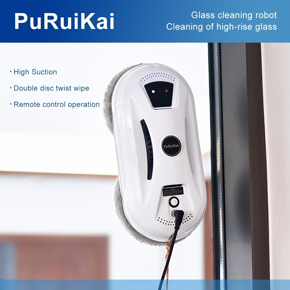 [Nuevo Plug-In 2026] Puruikai02 Robot de Limpieza de Ventanas Totalmente Automático | Alimentación Continua + Control Remoto Inteligente | Cuerda de Seguridad Anti-Caída de 4.5M | Incluye 10 Paños de Limpieza + Botella de Spray | Almacén Local Envío Inmed