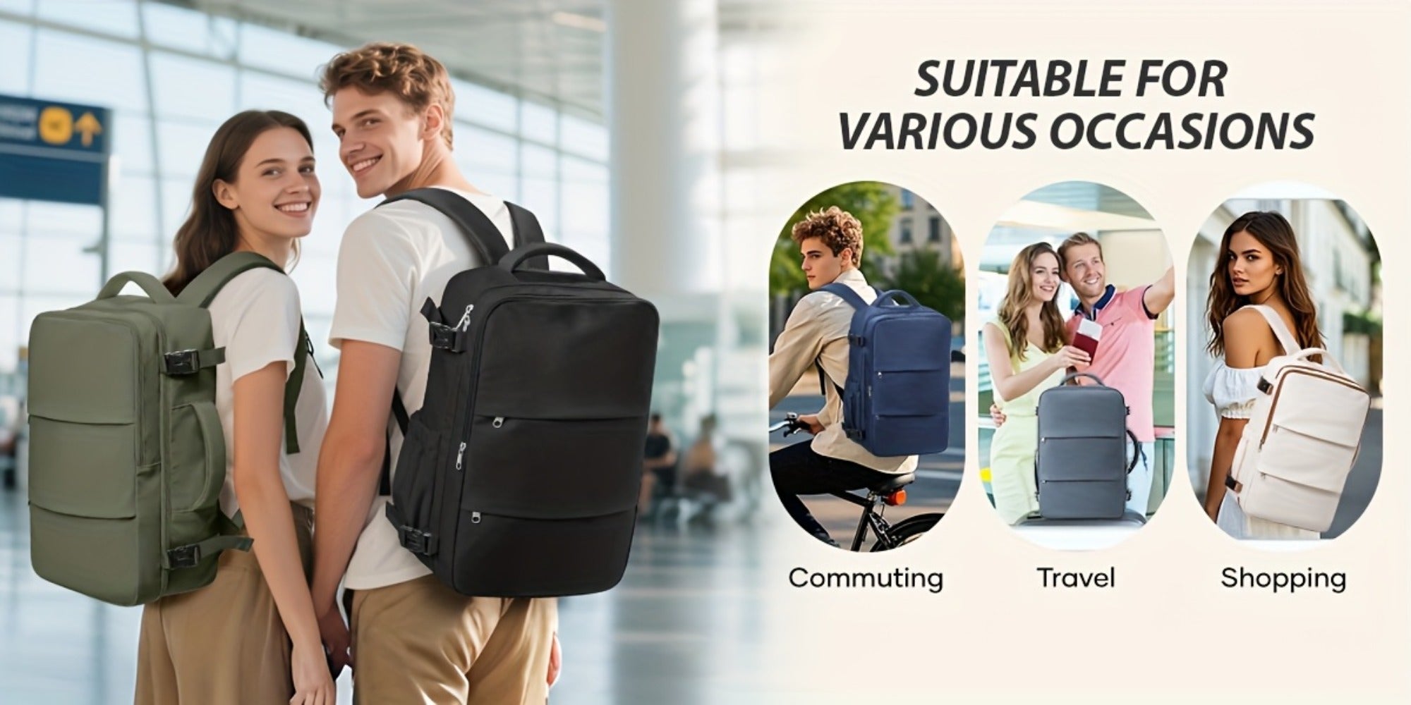 Mochila de Viaje 40X30X20 CM, Dimensiones Ryanair 40X30X20 CM Mochila de Cabina/Mochila de Equipaje/Mochila de Aviación, Convertible de Mano, Ligera Ideal para Viajes Cortos, Se Adapta Fácilmente Debajo de los Asientos, Mochila Portátil para Laptop de 14"