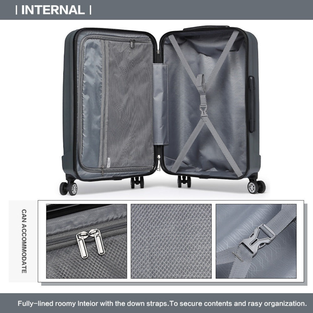 Juego de 3 maletas KONO de 20, 24 y 28 pulgadas, color gris, con carcasa rígida ABS, trolley ligero con 4 ruedas y candado de combinación. Ideal como regalo para la vuelta al cole o las vacaciones.