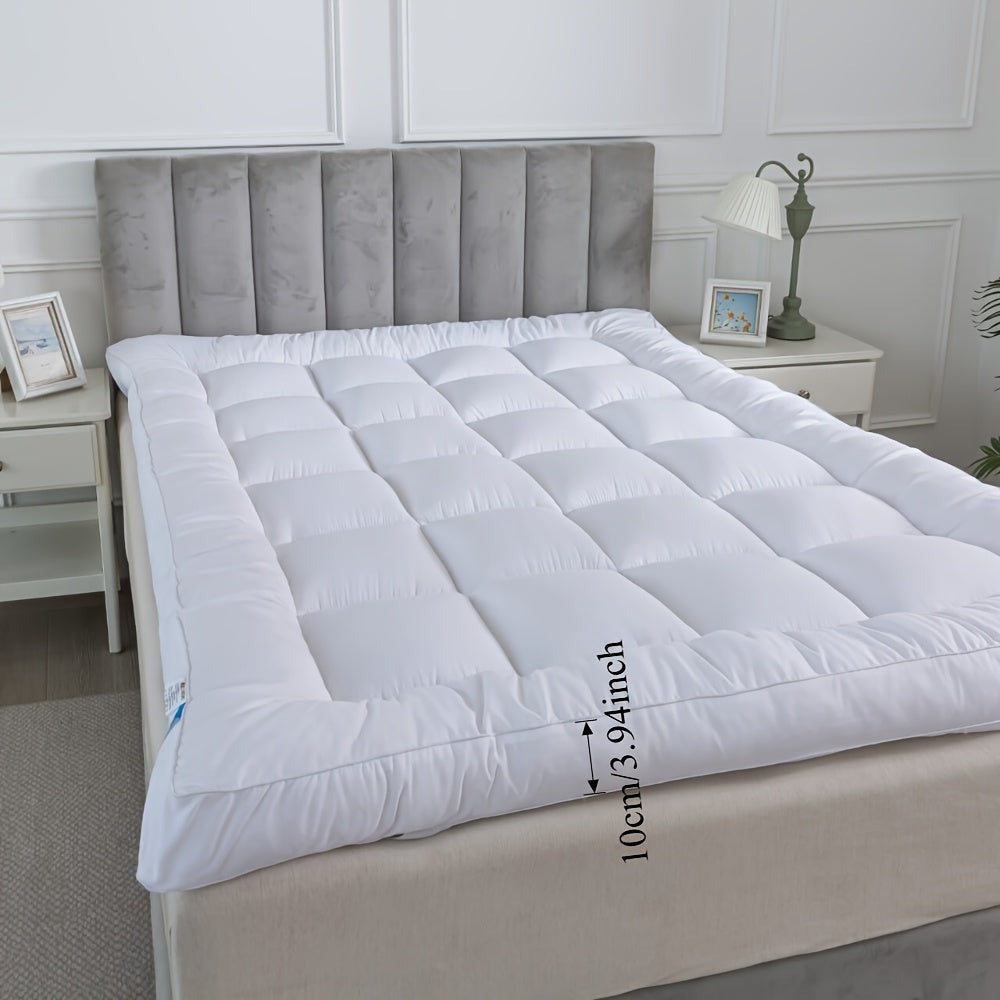 Cubrecolchón de 10 cm de calidad premium 1000 GSM, ultra suave, transpirable y cómodo para todas las estaciones, fácil de cuidar, lavable a máquina, con fuertes bandas elásticas, relleno de microfibra suave y cubierta 100% de microfibra, transpirable