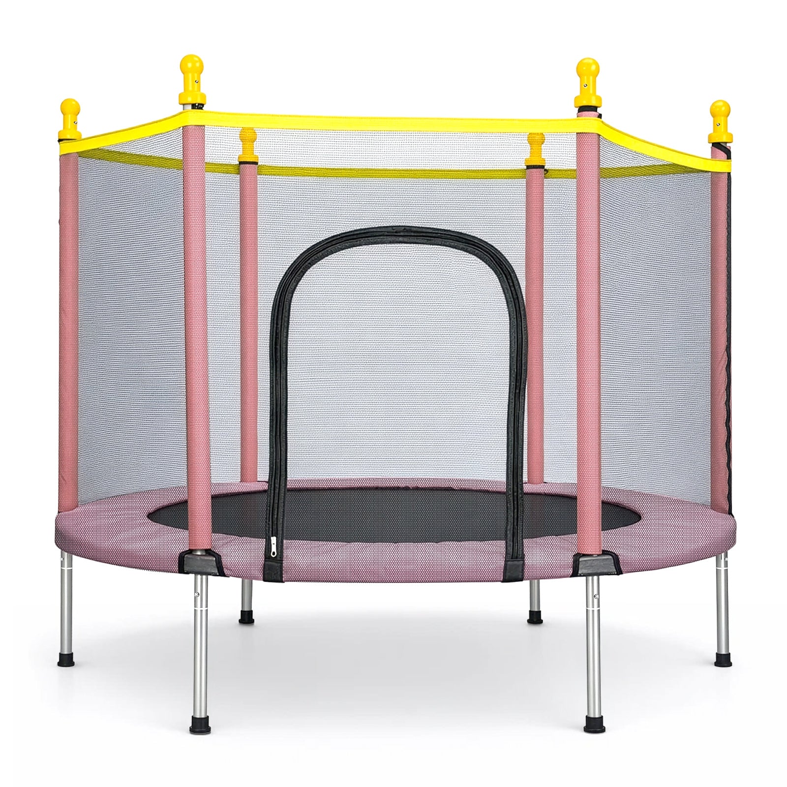 Trampolín de 1.5 pies con cubierta de red de seguridad y accesorios | Saltarín de espacio libre para uso en interiores y exteriores, forma redonda, material de hierro y ABS, disponible en naranja y rosa - Marca: youyijia