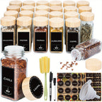 Juego de tarros para especias cuadrados Soontrans [12/24 piezas] con tapa, tarros para especias de 120 ml, agitadores de especias con pegatinas vacías, cepillo de limpieza, colador