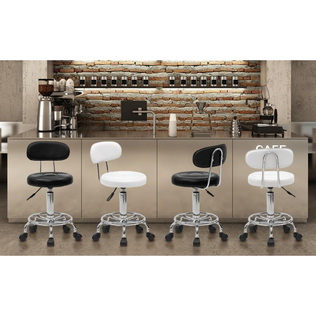 Taburete de oficina Bonnlo | Rodante, giro de 360°, altura ajustable, material de PVC, forma redonda, respaldo negro para estudio de uñas, salón de belleza, spas y oficinas