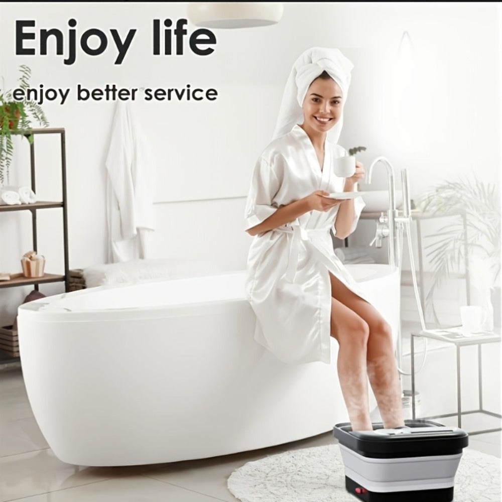 Baño de pies plegable automático con calefacción, con calentador y controlador de temperatura, con seis rodillos de masaje, kit de pedicura para pies, función de burbujas, la mejor opción de regalo para familiares y amigos en las fiestas