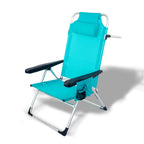 Silla Playa Plegable, Sillon Alto con Cojín, Reclinable, Altura del Asiento 29,5 cm, Asa de Transporte, Bolsillo para Movil y Bebida Textileno Resistente, Jardin, Camping, Hamaca