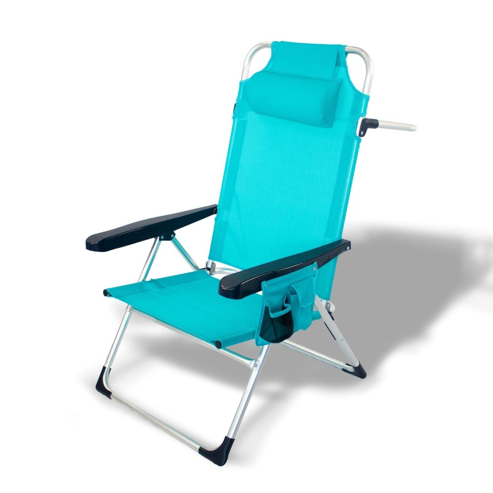 Silla Playa Plegable, Sillon Alto con Cojín, Reclinable, Altura del Asiento 29,5 cm, Asa de Transporte, Bolsillo para Movil y Bebida Textileno Resistente, Jardin, Camping, Hamaca