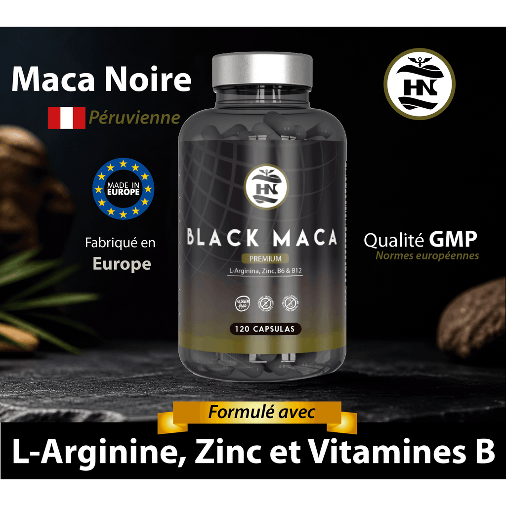 HN - Healthy Nutrition Maca Negra Andina con L-Arginina y Zinc – Suplemento con Vitaminas B6 y B12 – 120 Cápsulas Vegetales