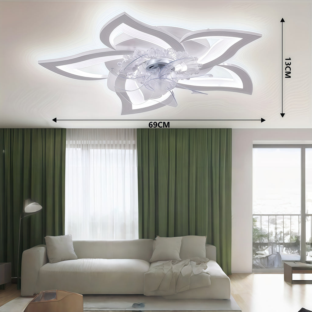 Ventilador de techo con luz y aplicación para dormitorio salón y cocina | 69 cm y control remoto