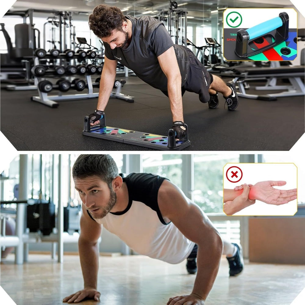 Tabla de flexiones multifuncional plegable，Entrenador de flexiones multifuncional plegable y portátil con asas antideslizantes y 2 bandas de resistencia. Diseño antideslizante, desmontable y fácil de guardar.barra de empuje para gimnasio en casa, manija d