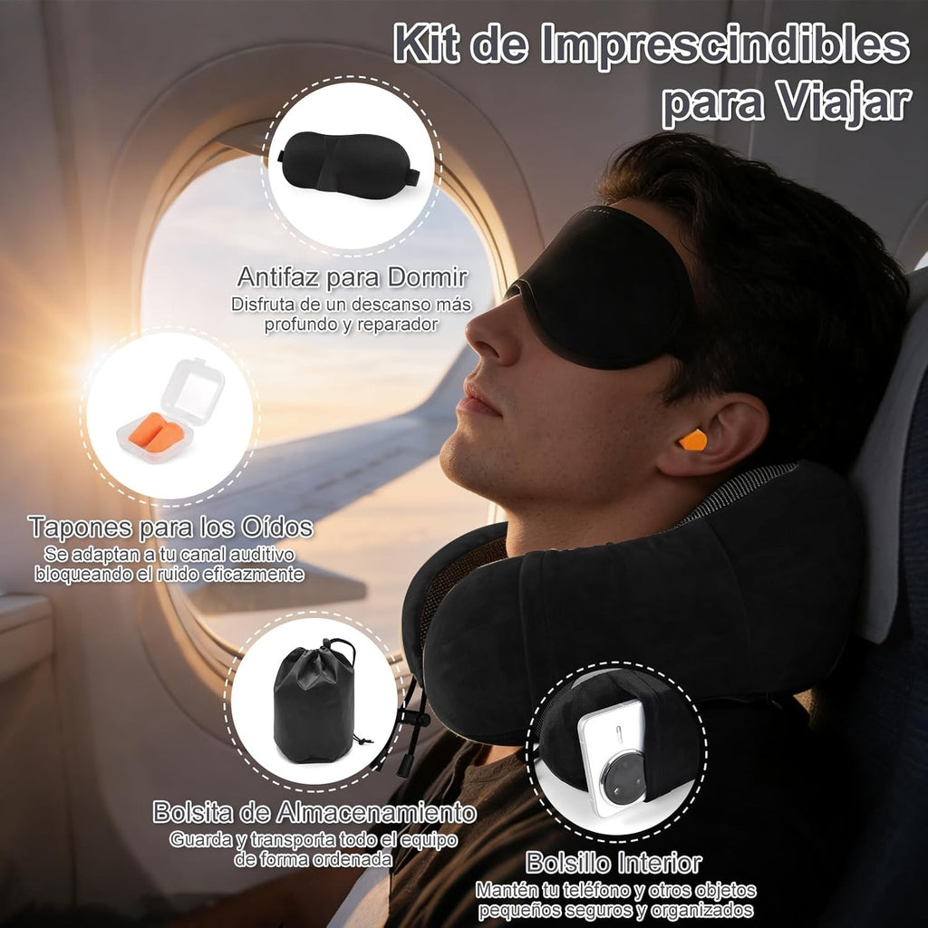 Una Almohada Cervical Ergonómica en Forma de U con Bolsa de Almacenamiento, Espuma de Memoria con Tecnología de Rebote Lento, Funda Lavable a Máquina, Ligera y Portátil para Avión, Oficina y Hogar, Apoya Cuello y Cabeza, Ideal para Siestas, Lectura y Ver
