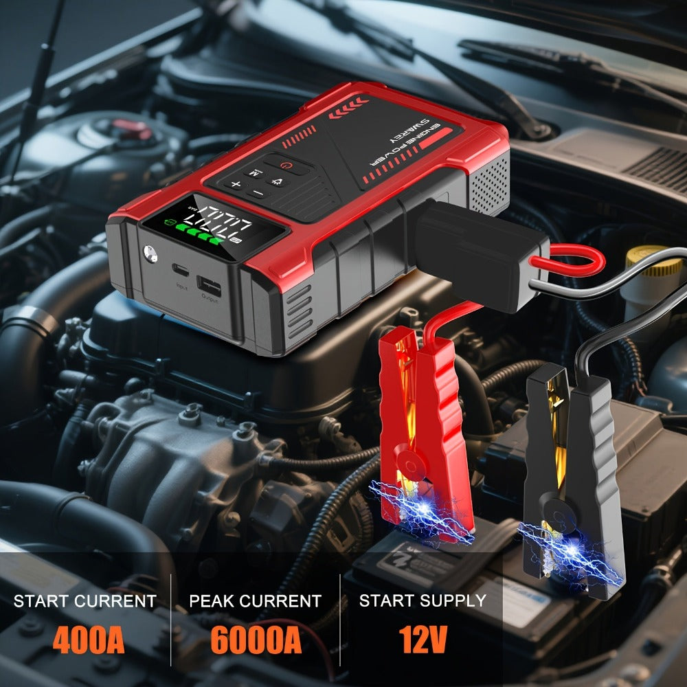 SWAREY 12000Mah Arrancador de Coche con Batería Externa y Compresor de Aire de 150PSI, 6000A Impulsores de Batería de Coche 12V con Inflador de Neumáticos, con Pantalla LCD, Batería Externa Arrancadora (7.5L Gas/6L Diésel), Luz LED