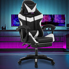 Silla de oficina ergonómica diseñada para gaming, con reposapiés, respaldo alto, giro ajustable y soporte lumbar, hecha de cuero PU en estilo racing para entusiastas de los E-Sports