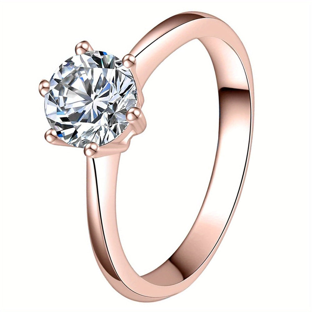 Anillos de Compromiso Clásicos para Ella, Anillo de Promesa de Acero Inoxidable con Circonita Cúbica Sintética, Anillos de Boda y Aniversario para Mujeres