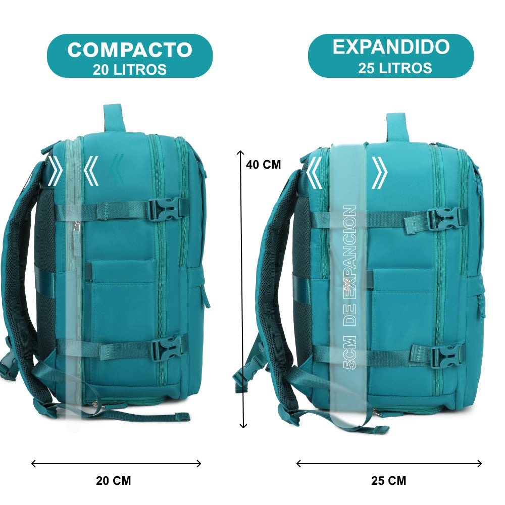 Mochila de cabina expandible 40x25x20-25cm | compartimiento para zapatillas | Mochila casual compatible con portátil 14 pulgadas