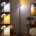 Lámpara de pie para sala de estar, 36 W LED con control remoto, doble anillo giratorio de 312°, luz ajustable de 1900 K a 6500 K, 3 modos de iluminación, adecuada para lámparas de pie modernas en dormitorios, oficinas y hoteles, 192 cm, negro