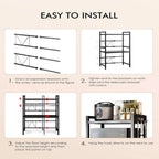 Estante para Microondas, Estante de Cocina Retráctil de 3 Niveles, con 6 Ganchos, 3 Soportes para Toallas y Soporte para Tablas de Cortar. Adecuado para Estante de Cocina, Estante de Especias y Gabinete de Microondas. Longitud Retráctil de 40cm a 64cm, Es