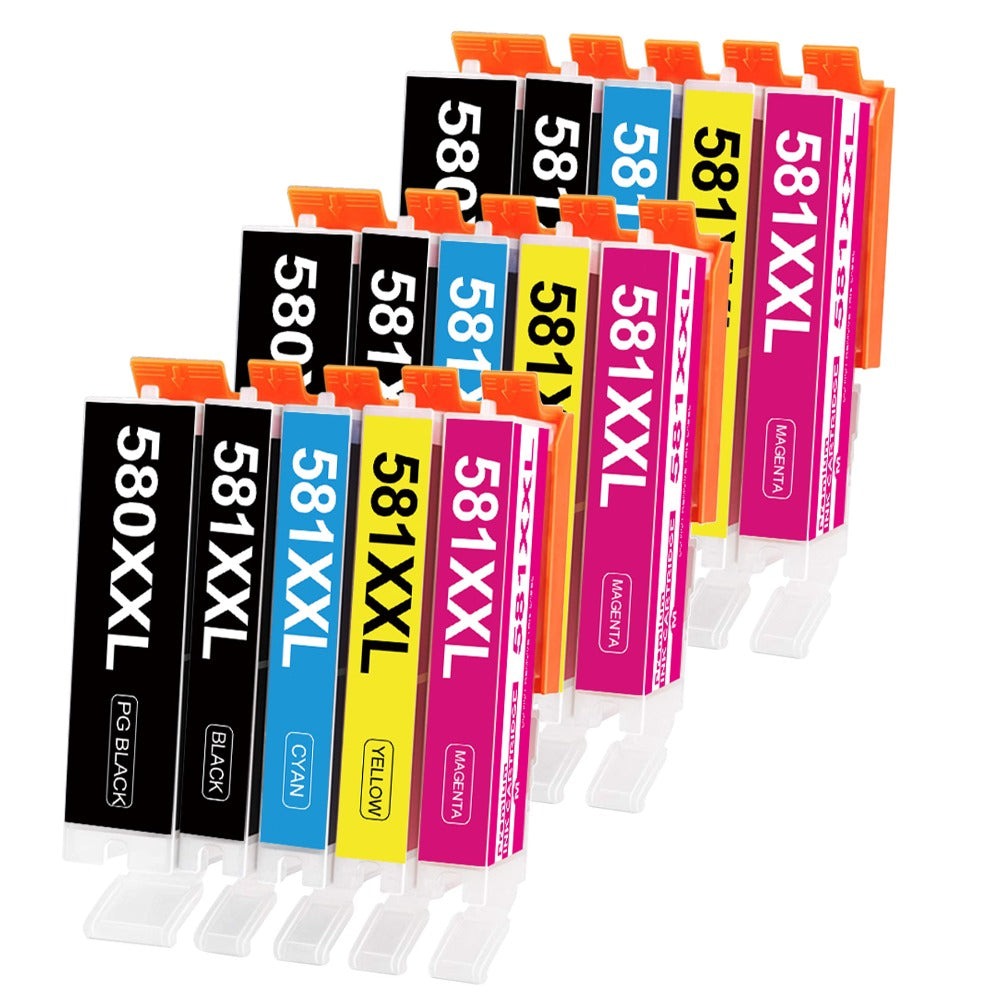 Cartuchos de impresora compatibles PGI-580 CLI-581 XXL con Canon 580XXL y 581XXL, multipack de 15 unidades, para impresoras Pixma TS6350, TS705, TS8350, TS8352, TS9550, TS6351, TS8351, TR8550, TR7550, TS9150, TS9551C y TS825.