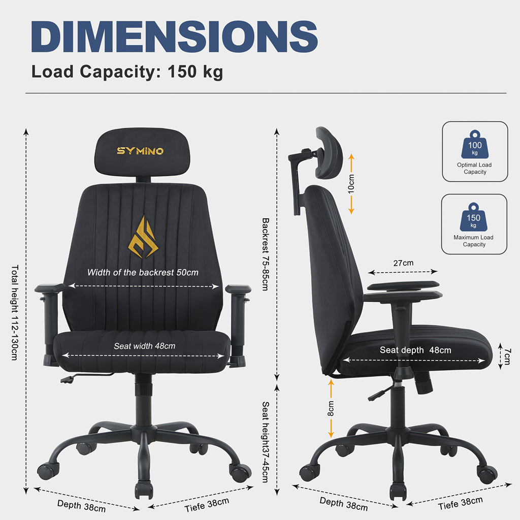 Silla de oficina para teletrabajo y estudio | 150Kg y Ajustable