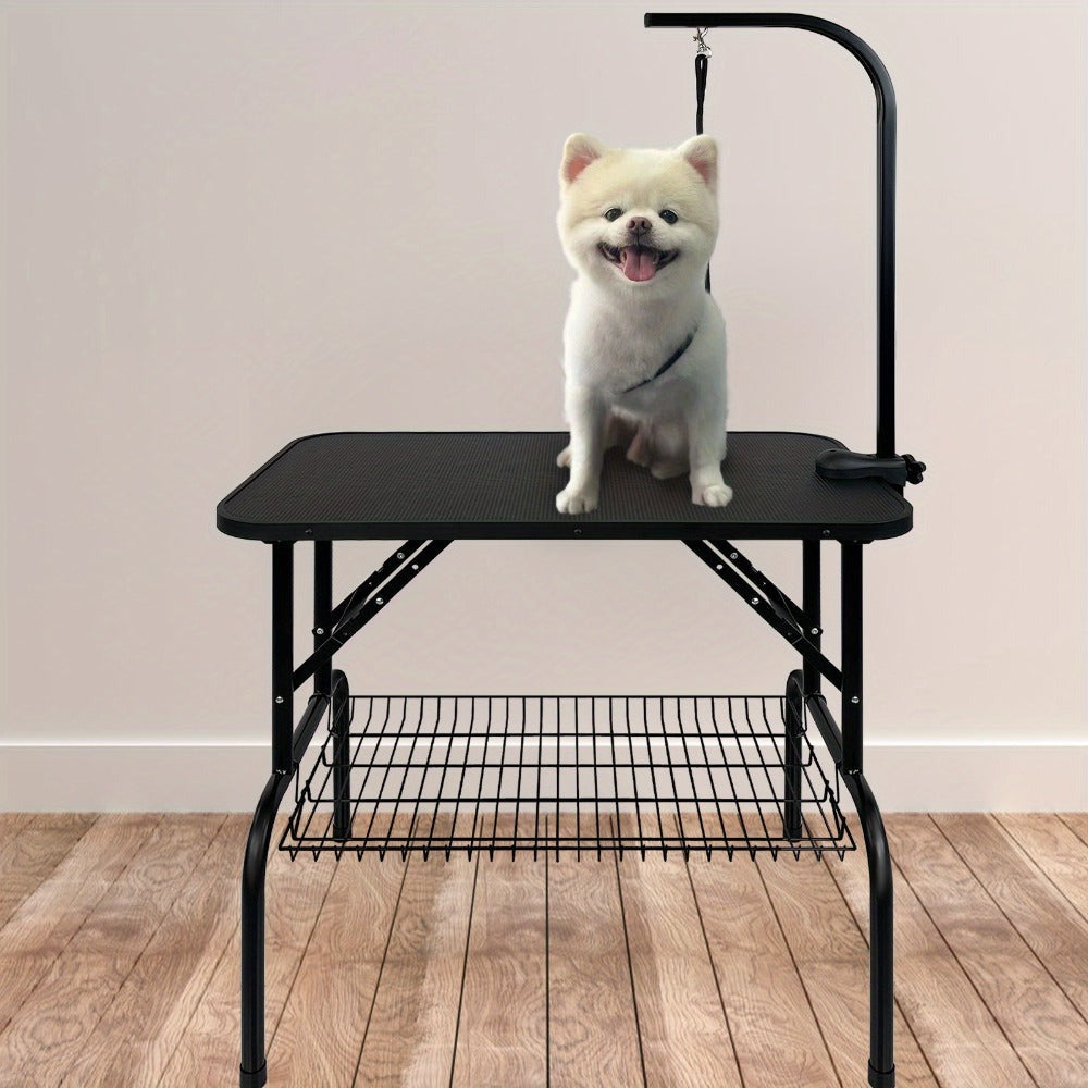 Mesa de peluquería ajustable en altura para perros y gatos, con hebilla y diseño plegable
