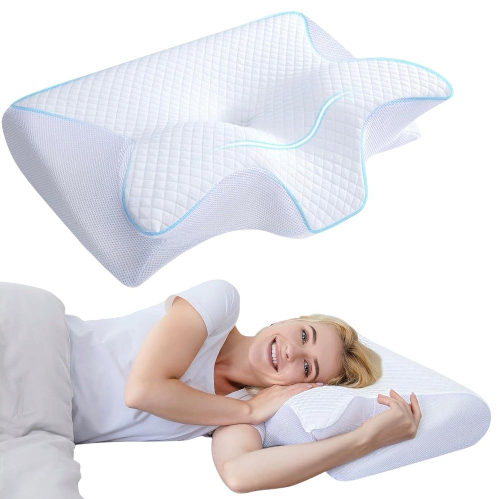 Almohada Cervical, 2 en 1 Almohada Ergonómico Espuma de Memoria Almohada para Soporte de Cabeza/Cuello/Hombro, Relajación y Alivio del Estrés, 60x40x12/14cm