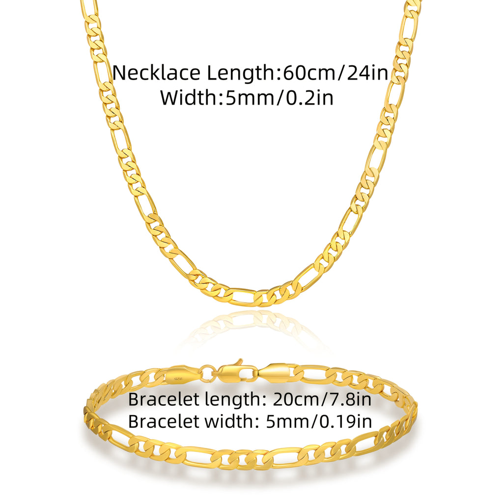 Set de Joyería para Mujer 925 Plata, Collar Figaro y Pulsera, Regalo para Noches Románticas, San Valentín, Navidad, con Caja de Regalo Adicional