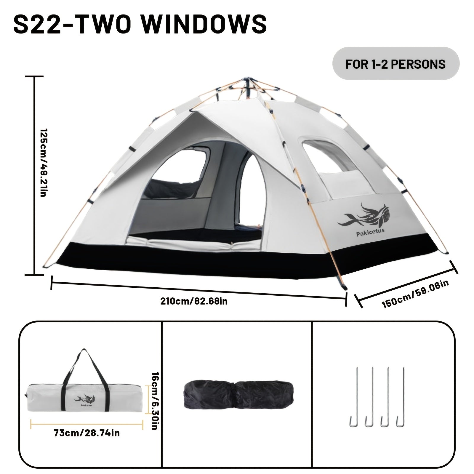 Tienda de campaña PAKICETUS Pop Up para 1/2/3 personas | Amplia, ligera, portátil, ideal para senderismo y camping al aire libre, color amarillo sólido, material de poliéster y fibra