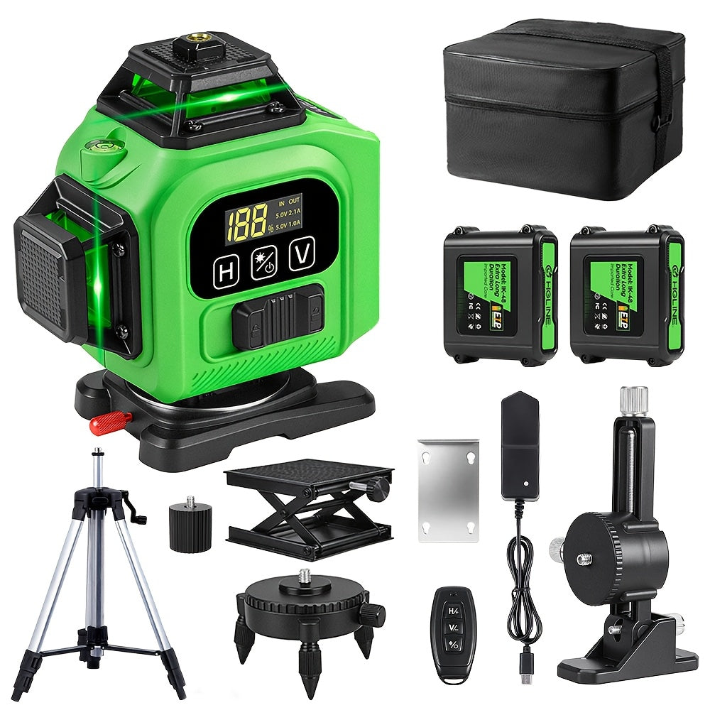 1 Juego de Nivel Láser, 16 Líneas Cruzadas Verdes, Láser 4D, con Batería Recargable, Nivel de Alta Precisión con Función de Nivelación Automática, Perfecto para Construcción y Decoración del Hogar