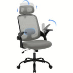 Silla de oficina ergonómica, silla de escritorio con reposacabezas ajustable, soporte lumbar, función de balanceo, reposabrazos plegables, silla para oficina en casa, silla de trabajo