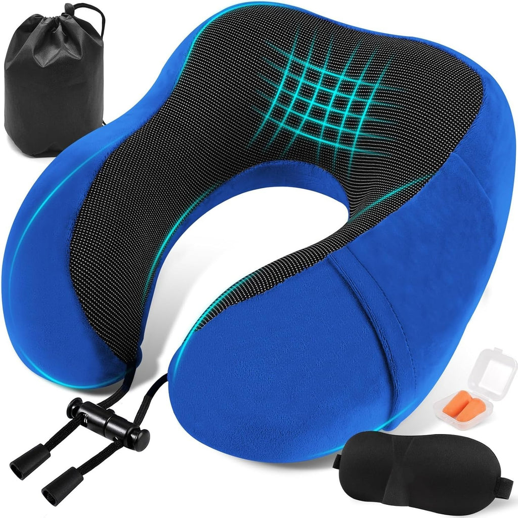 Una Almohada Cervical Ergonómica en Forma de U con Bolsa de Almacenamiento, Espuma de Memoria con Tecnología de Rebote Lento, Funda Lavable a Máquina, Ligera y Portátil para Avión, Oficina y Hogar, Apoya Cuello y Cabeza, Ideal para Siestas, Lectura y Ver