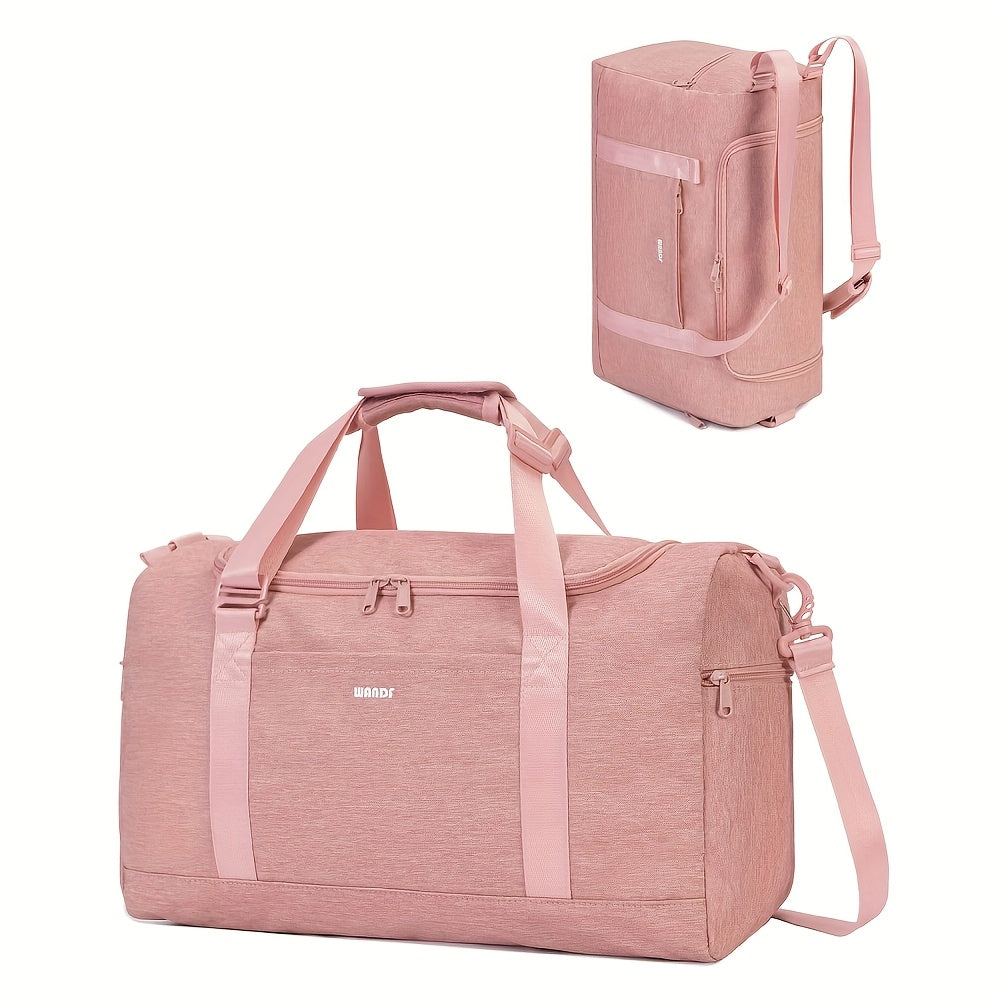 Bolso de mano de 32L aprobado para avión, para debajo del asiento, 45X36X20, equipaje de mano con compartimentos desmontables para artículos de tocador y zapatos, Weekender para hombres y mujeres (Opciones de color triple: Negro | Azul Marino | Rosa Champ
