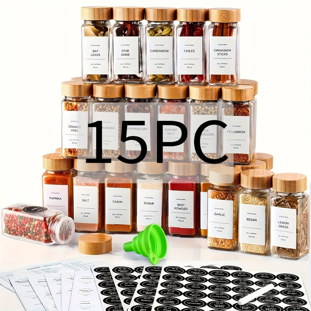 15/24/36 frascos para especias con papel de etiqueta y tapa, 4 oz, botellas vacías para especias con embudo plegable, recipientes de vidrio para condimentos, frascos de almacenamiento, accesorios de cocina para restaurantes comerciales, frascos para condi