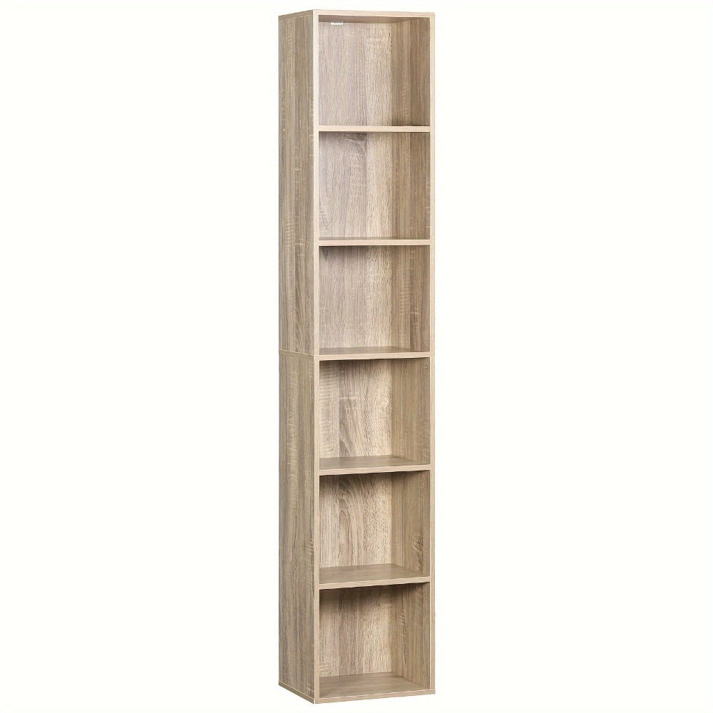 1pc Estantería con 6 Compartimentos, Estantería Cúbica Independiente, Estantería Vertical, Estante de Oficina, Estante de Almacenamiento, Estante para Archivos, Hecho de Material de Madera, 30x158,5x24 cm (Ancho x Alto x Grosor)