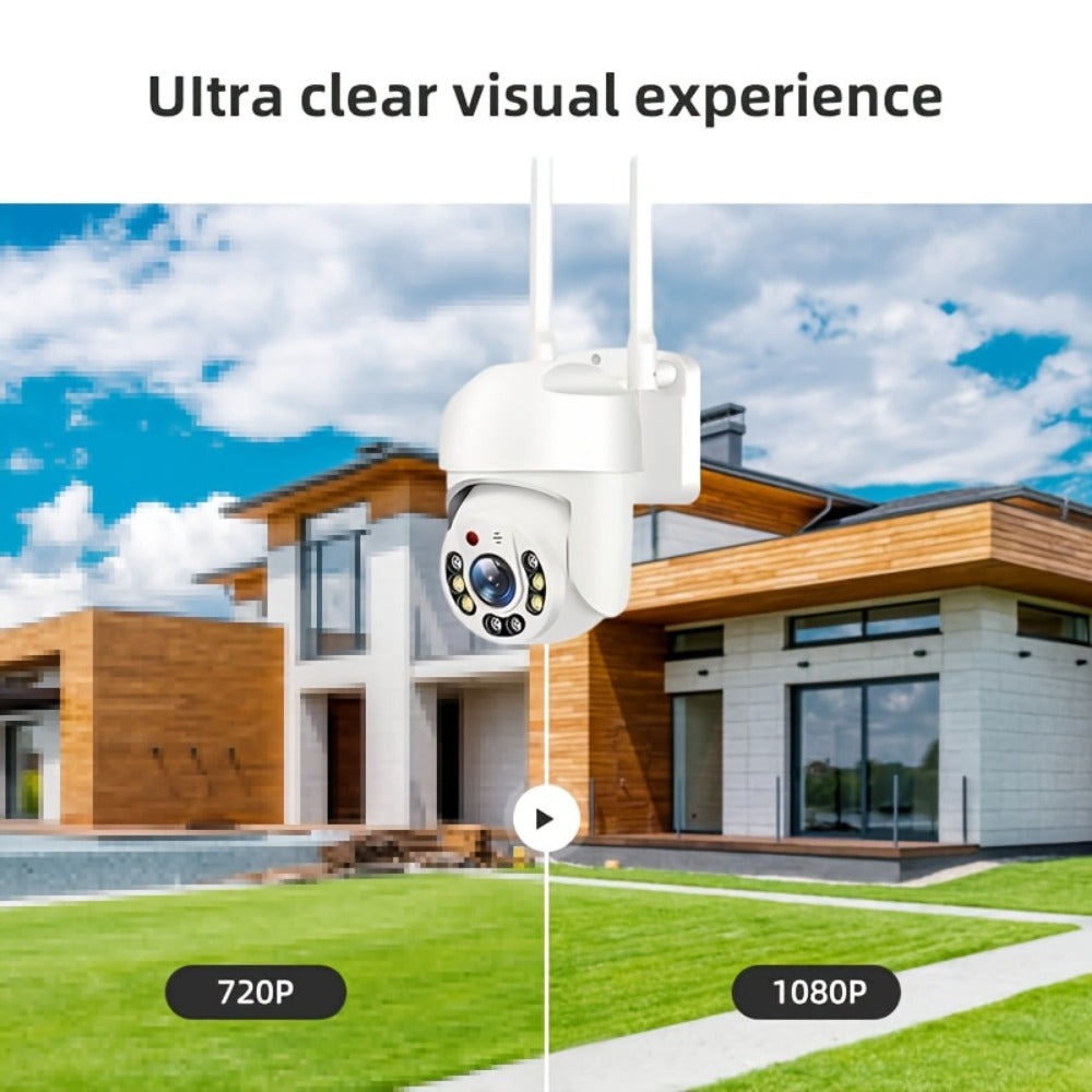 Cámara de seguridad Wifi para exteriores de 2.4Ghz, montaje en pared blanco, vista panorámica, visión nocturna a color, seguimiento automático, audio bidireccional y monitoreo de audio, alimentada por USB, habilitada para Wi-Fi, para granjas y jardines al