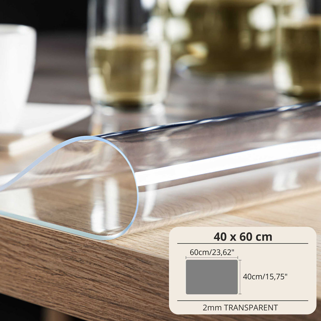 Mantel Protector con PVC 2Mm - Ancho 40Cm - Mantel Suave Transparente Resistente a Arañazos Y Agua, Protector de Mesa Fácil de Limpiar, Lámina de Mesa Duradera para Cocina, Comedor, Restaurante, Oficina Y Hogar - 40X40Cm, 40X50Cm, 40X60Cm, 40X70Cm, 40X80C