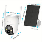 Cámara de seguridad exterior Arenti de 3MP con energía solar, PTZ 360° Pan-Tilt-Zoom, visión nocturna a color, sensor de movimiento PIR, audio bidireccional, foco y alarma de sirena, alta calidad, WiFi inalámbrico, alimentada por batería y USB, grabación