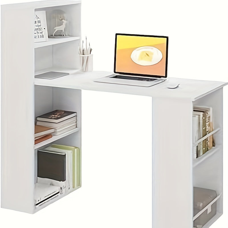 1 pza. Escritorio de ordenador de 120 cm, escritorio familiar con estantería, estante de almacenamiento, escritorio de estudio, escritorio moderno, escritorio de ordenador, inclinable, blanco, aspecto madera clara, 122x55x120cm