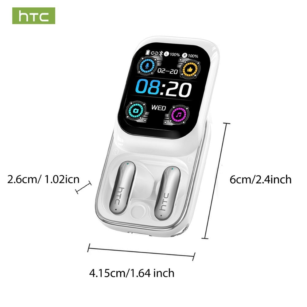 Auriculares Inalámbricos HTC NE48 con Estuche Deslizante OWS, Auriculares con Traducción Inteligente AI, Batería de Larga Duración de 30 Horas, Pantalla Táctil a Color, Baja Latencia, Micrófono con Cancelación de Ruido. Ideales para Música, Trabajo, Regal