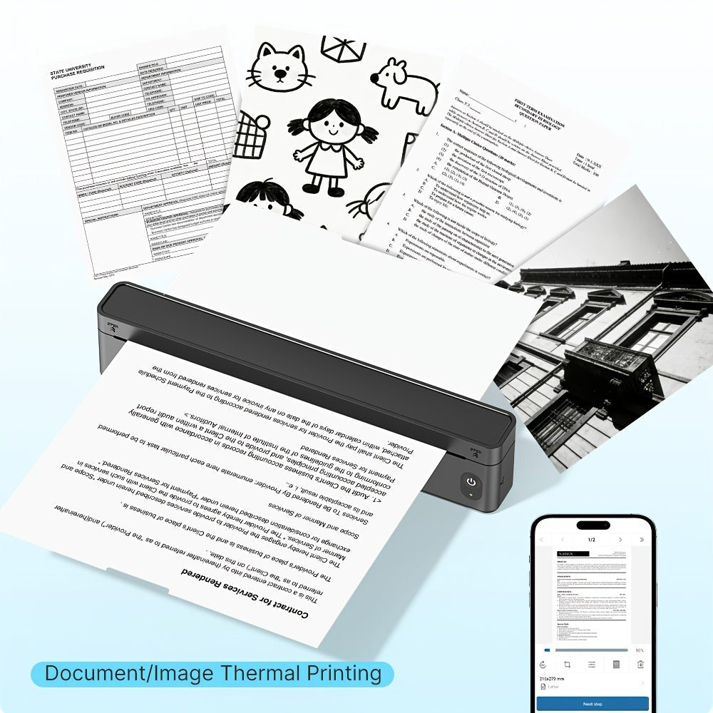 Impresora Térmica Inalámbrica A10A, Batería de 1800Mah, Impresora Móvil Compacta para Viajes, Oficina, Hogar, Incluye 10 Hojas de Papel Térmico. Compatible con Smartphones y Computadoras