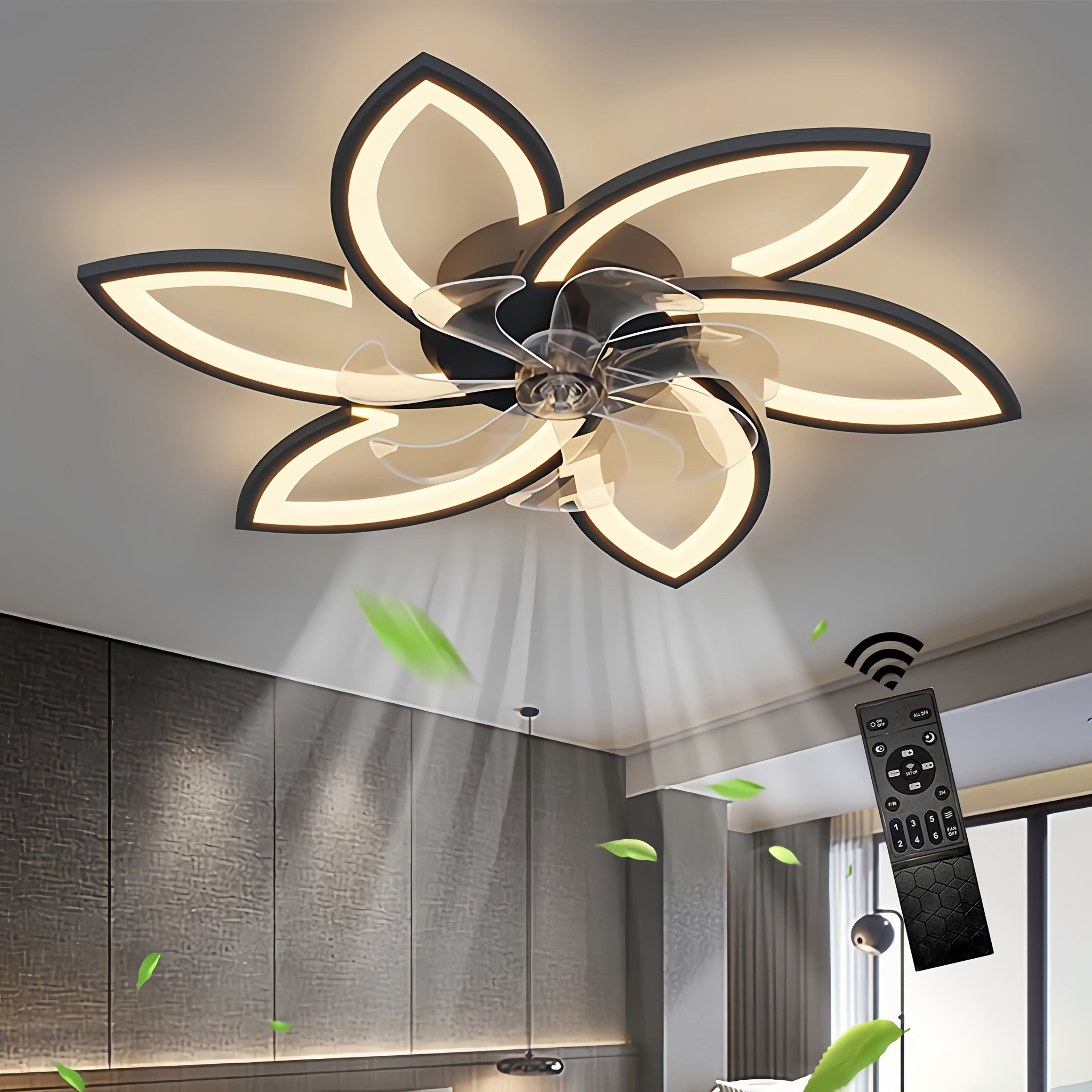 Ventilador de techo con iluminación para dormitorio y sala de estar | 66W y control remoto