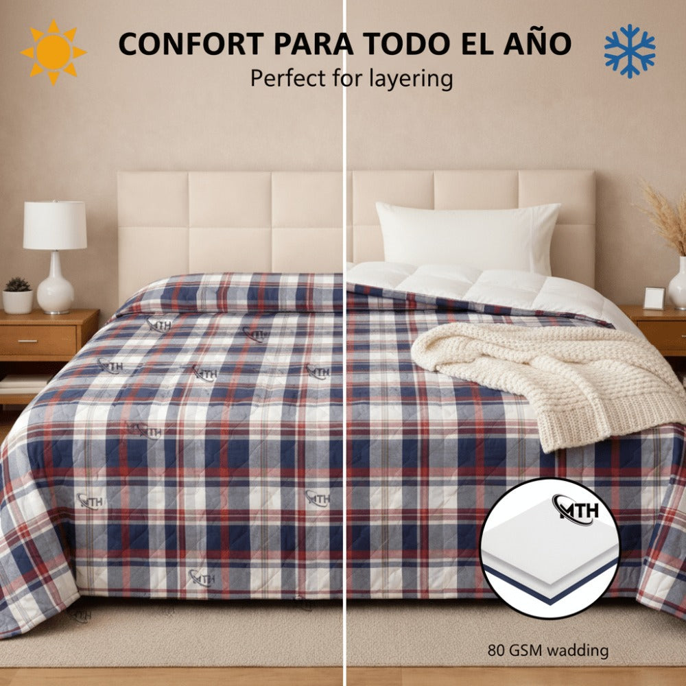 Edredón Ligero Estampado de Verano, Colcha Pinsonic de Microfibra Reversible Bouti, Cubrecama Moderno con Patrón en Relieve Transpirable para Todas las Estaciones, Decoración de Dormitorio para Primavera y Verano (Sin Fundas de Almohada) para Todas las Ta