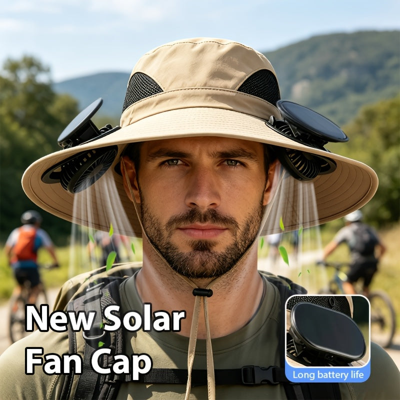 Sombrero Solar con Ventilador para Exteriores, Gorro de Pescador con Función de Ventilador, Diseño de Doble Ventilador, Sombrero de Sol de Ala Ancha, Carga USB, Garantía de Batería de Larga Duración, Adecuado para Camping, Montañismo, Pesca y Otras Activi