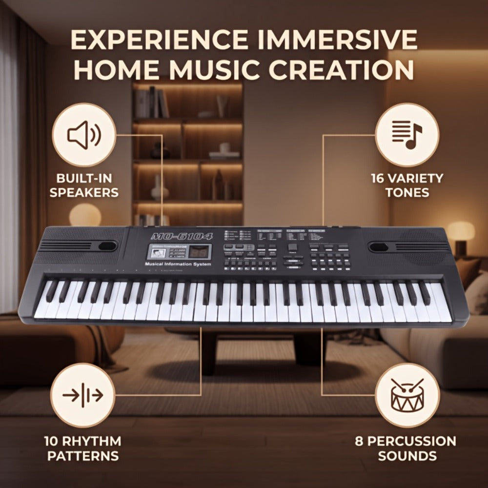 Piano electrónico de 61 teclas, piano ideal para principiantes, piano electrónico portátil, con 16 tonos, 8 efectos de sonido de percusión, 10 ritmos, 6 demostraciones, altavoces incorporados, sonido de alta calidad, es la mejor opción para entusiastas de