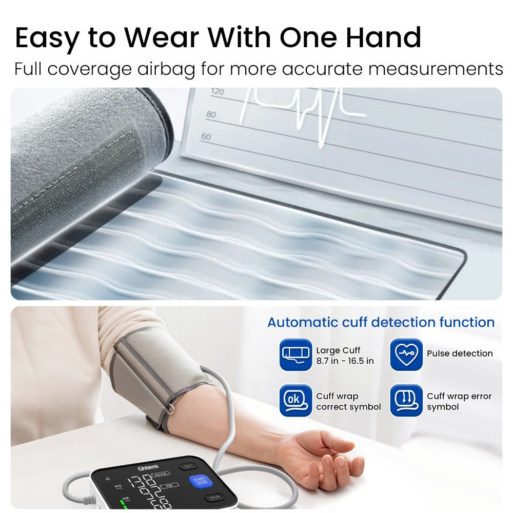 Monitor de Presión Arterial Digital de Brazo con Pantalla LED Grande de 4.0" - Medidor Preciso de Presión y Ritmo Cardíaco, Detección de Pulso Irregular, 2x120 Memorias para 2 Usuarios, Apta para Brazalete de 22-42cm (8.7-16.5"), Alimentación USB-C y Bate