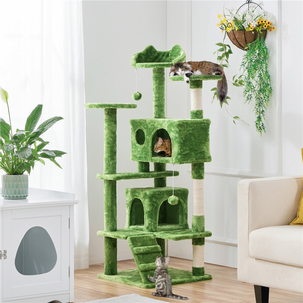 Costoffs Poste para Rascar de Gatos de 138 cm, Árbol Resistente con Pelota de Juego y Cueva para Gatos, Torre de Rascado y Escalada para Gatos, Casa para Gatos