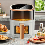 Freidora de Aire de 5.5L con Ventana Visual, 8 En 1, Pantalla Táctil, Función de Temporizador, Apto para Lavavajillas, Cocina Saludable Sin Aceite y Baja Grasa