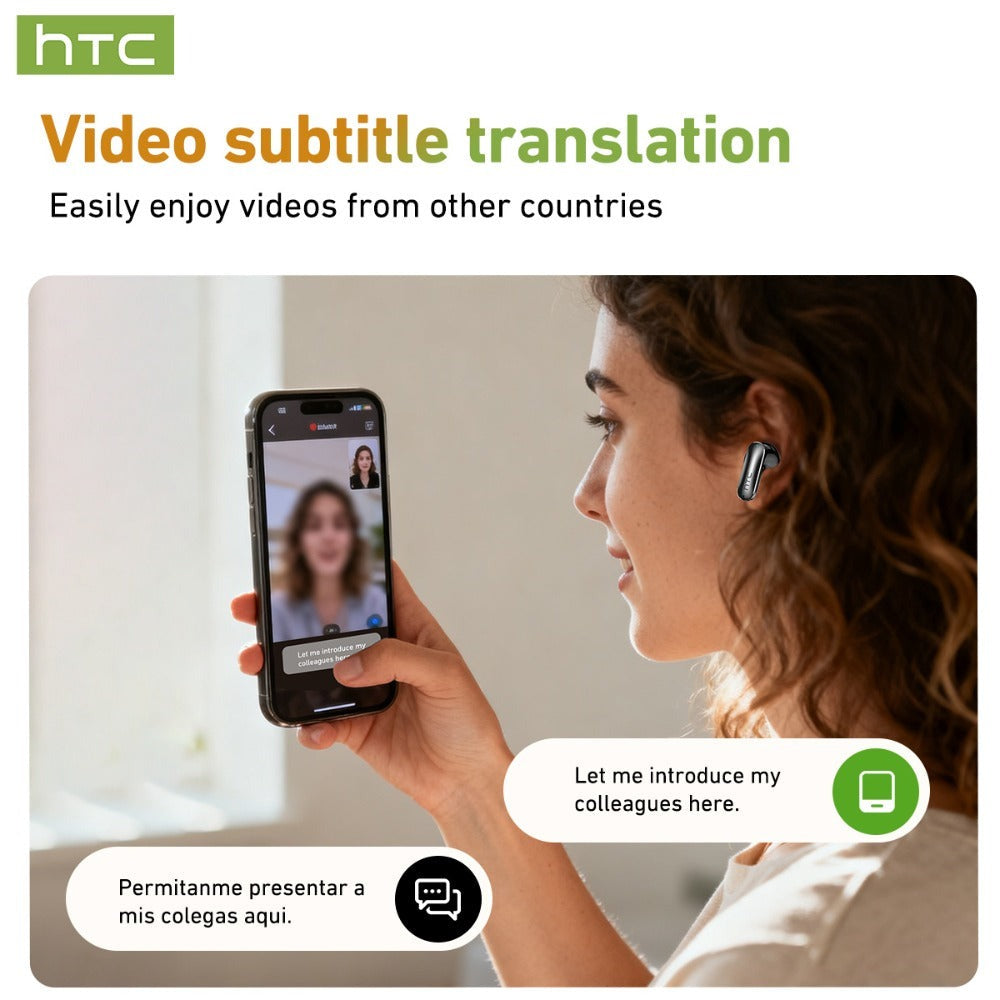Auriculares Inalámbricos HTC NE48 con Estuche Deslizante OWS, Auriculares con Traducción Inteligente AI, Batería de Larga Duración de 30 Horas, Pantalla Táctil a Color, Baja Latencia, Micrófono con Cancelación de Ruido. Ideales para Música, Trabajo, Regal