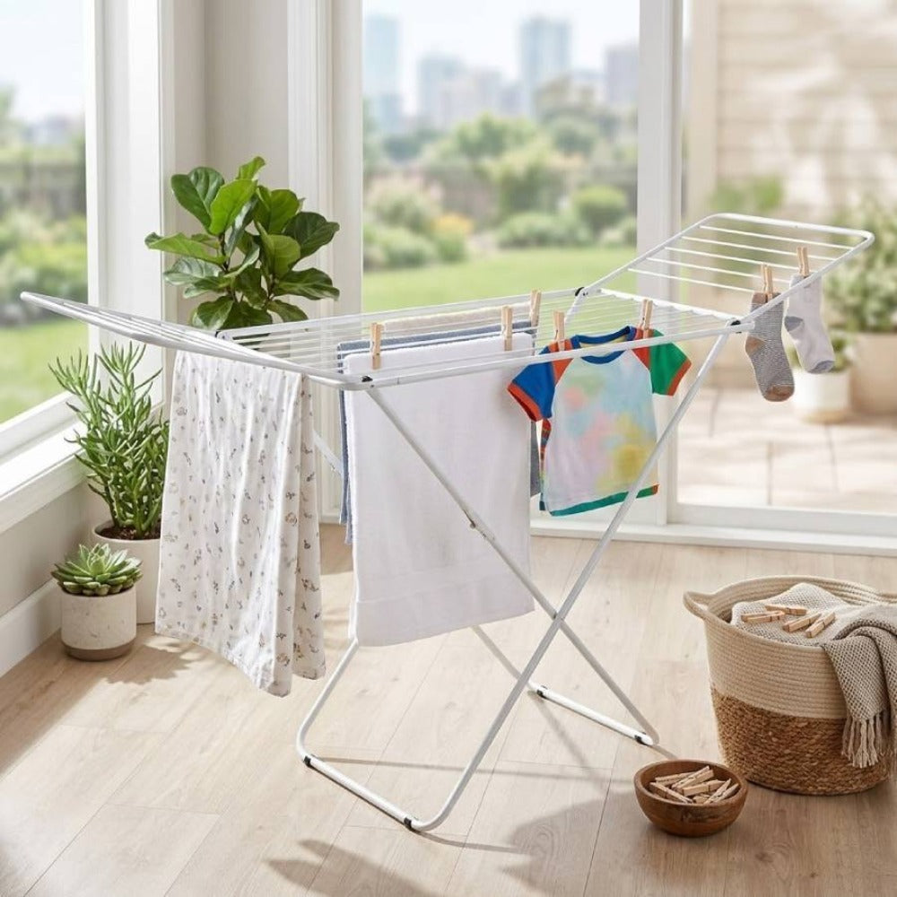 tendedero Plegable metálico, 20 Metros Espacio de tendido, Soporte para Tender Ropa, Patas Antideslizantes (Plateado, 52 x 102cm)